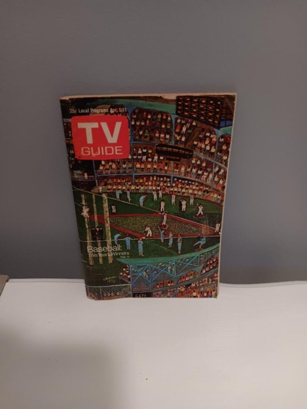 April 5,1975 TV Guide w Baseball Themed Cover by Ralph Fesanella